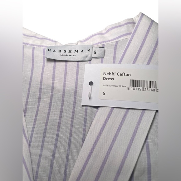 Harshman White & Lavender Stripe Mini Dress S | Cotton Linen Blend NWT - Picture 6 of 6